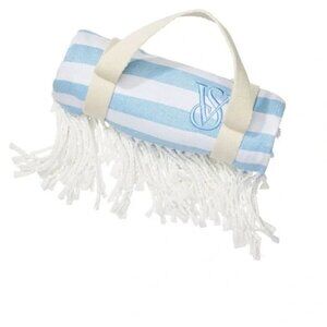 Victoria's Secret Beach Towel Blanket Sky Blue / White With Holder